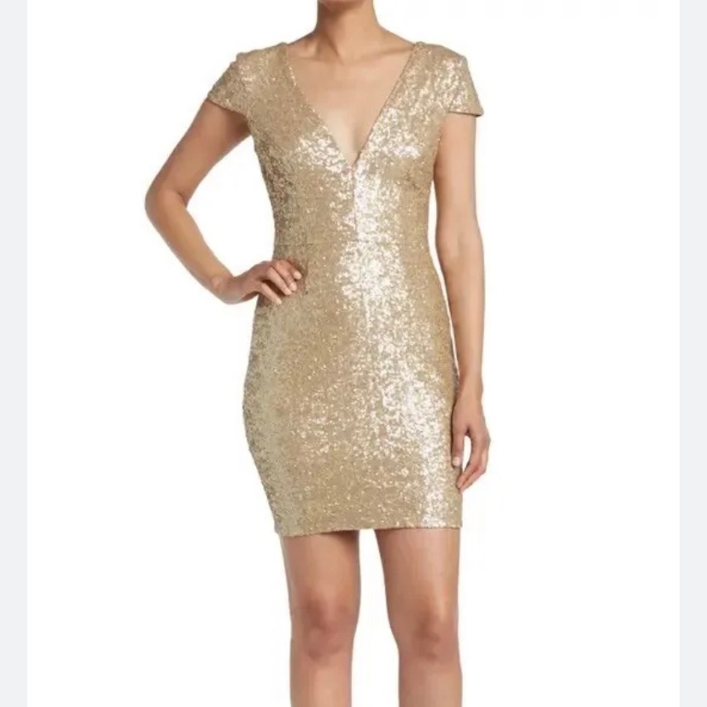 Dress the Population Mae Sequins Mini Dress Brushed Gold Medium